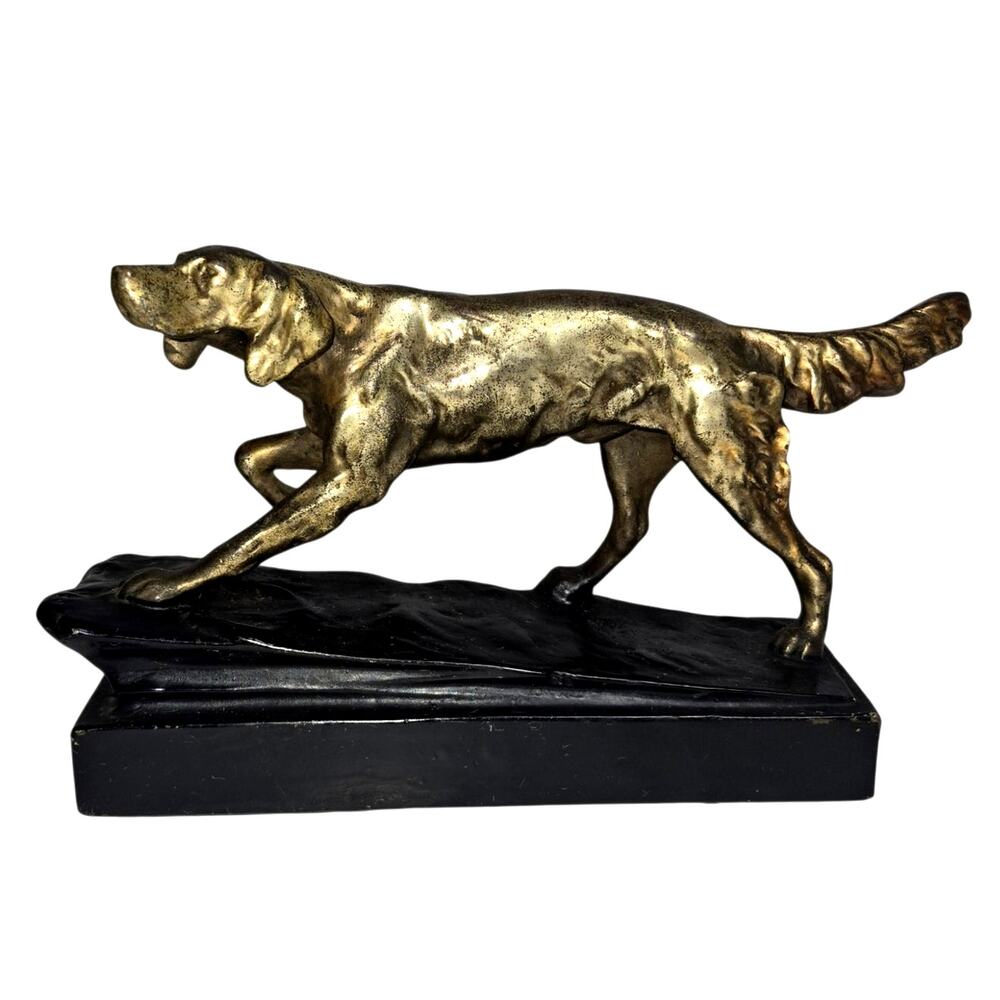 Antique Circa 1930's Armor Bronze MFG Setter Hunting Dog Sculpture on Solid Base